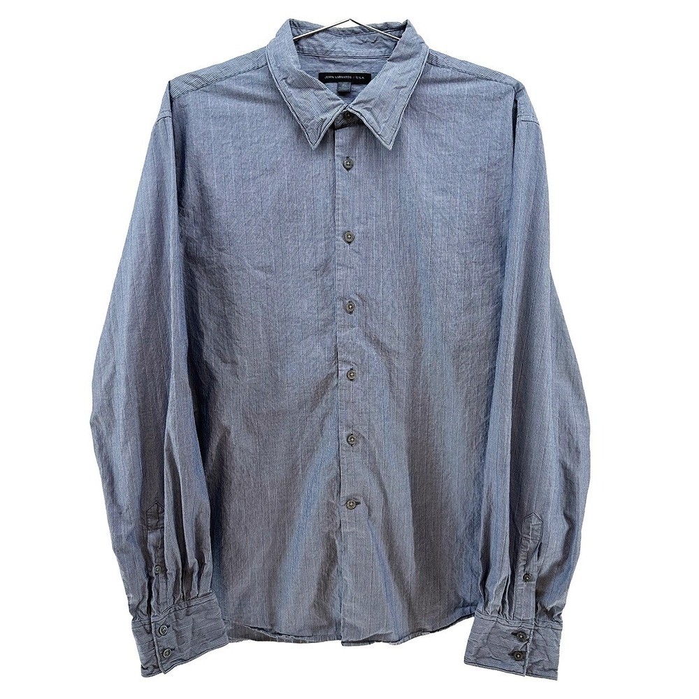 JOHN VARVATOS Stripe Button Up Dress Shirt‎ • XL • blue, white